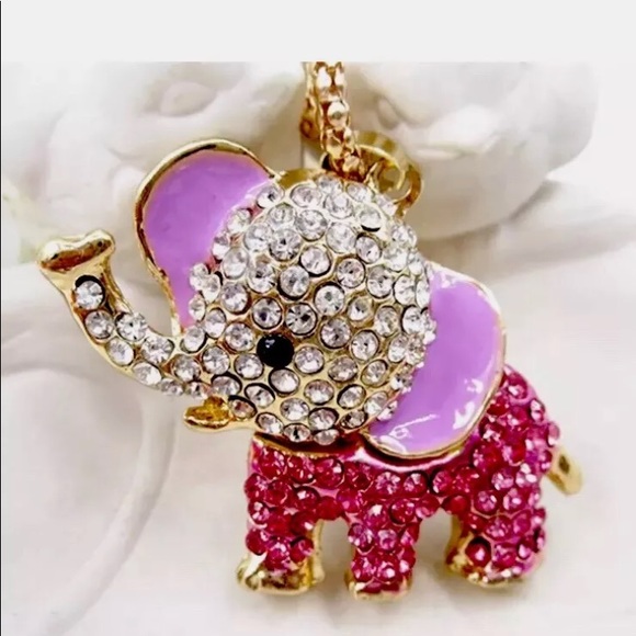 Pink Red Rhinestone Betsey Johnson Elephant - Picture 2 of 4